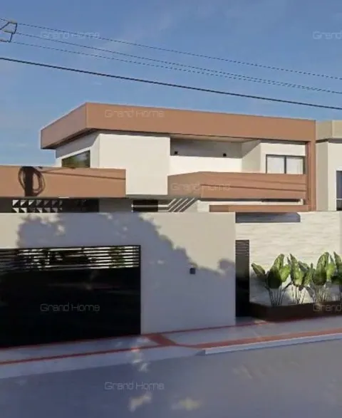 Projeto da fachada com portão de garagem